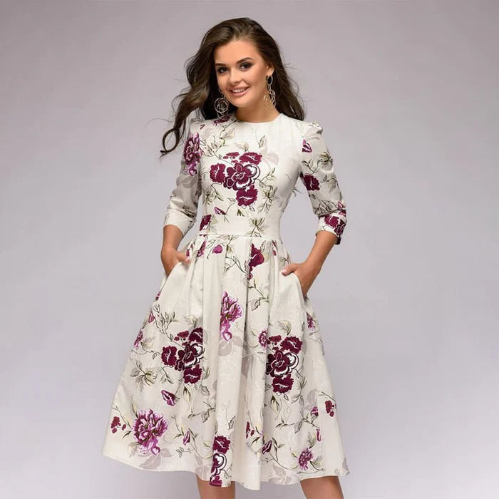 Patricia | Women's A-Line Midi Dress with Pockets