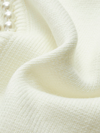 Women's Pearl Trim Cardigan Sweater with Ripped Hem Detail