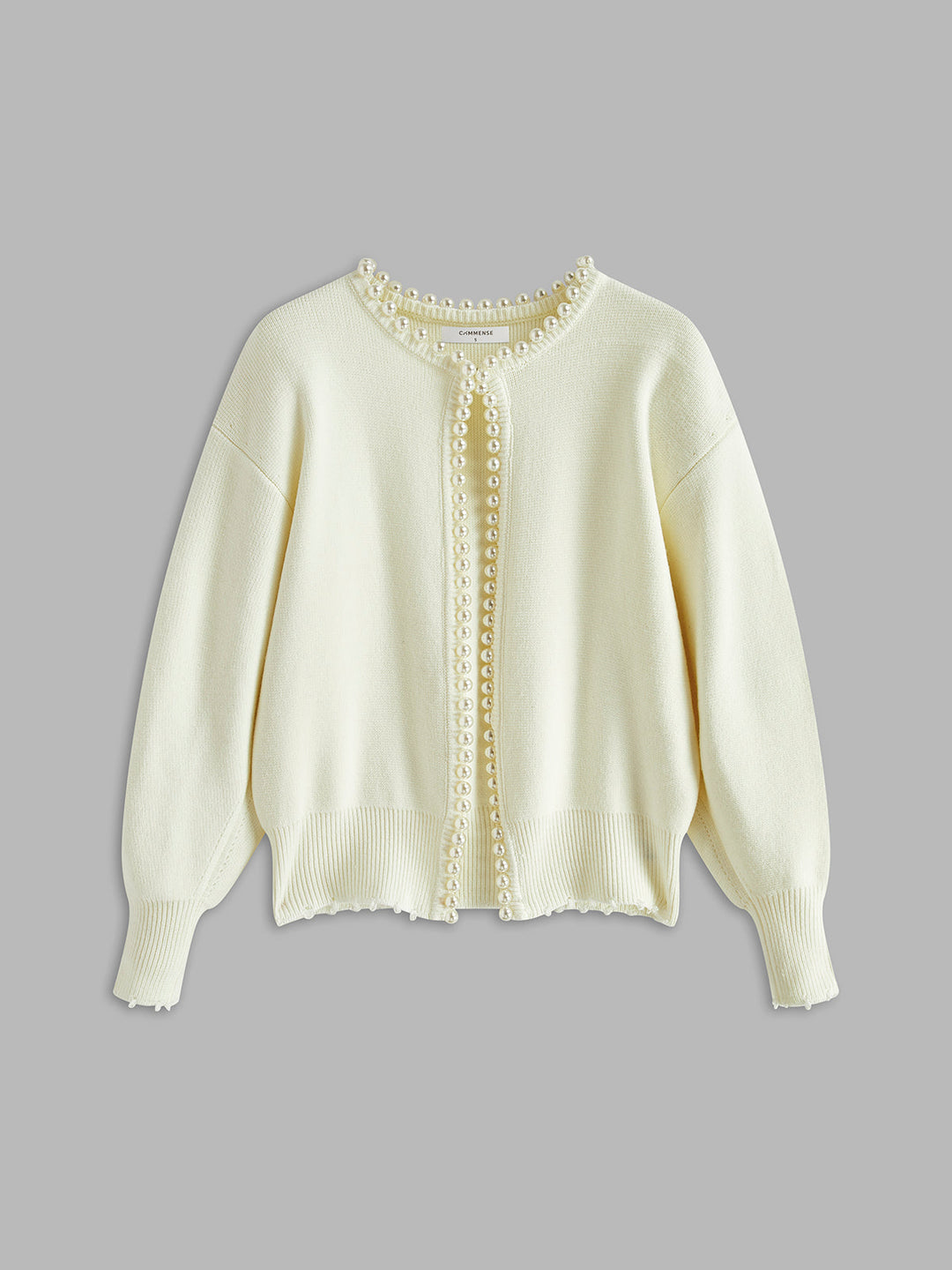 Women's Pearl Trim Distressed Hem Cardigan