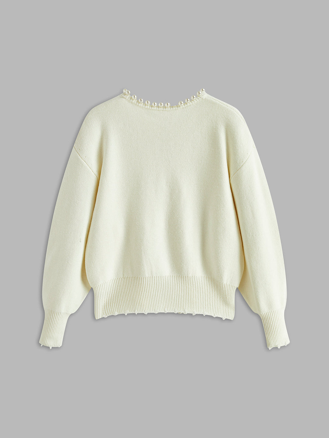 Women's Pearl Trim Distressed Hem Cardigan