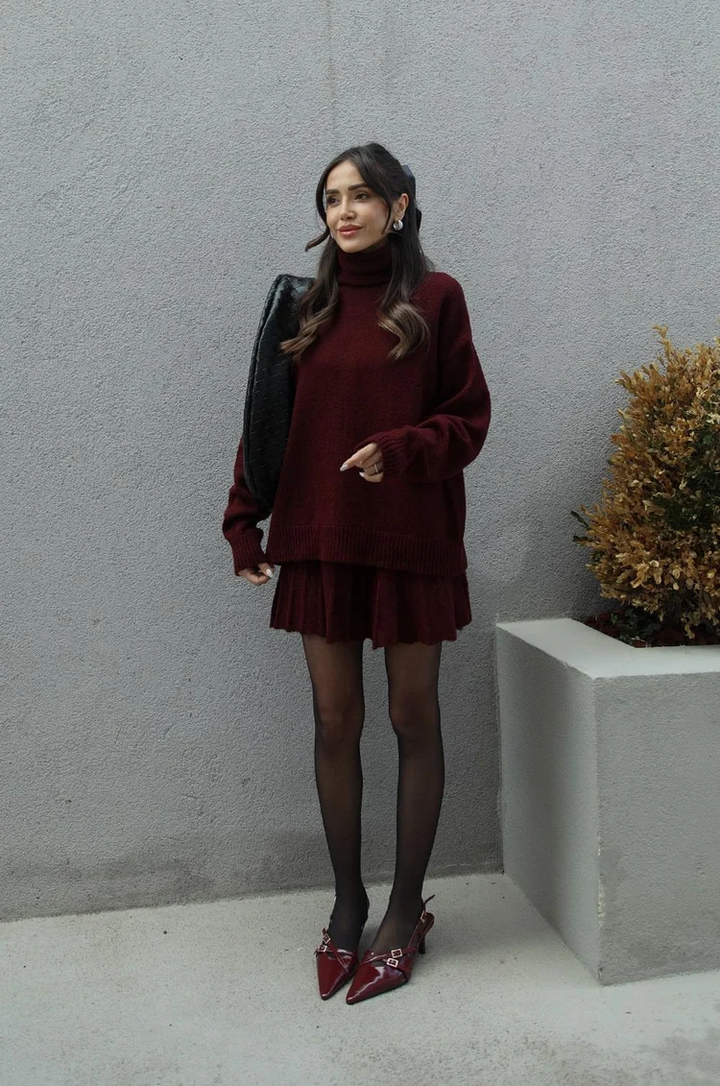 Phoebe | Women's Turtleneck Sweater and Skirt Set