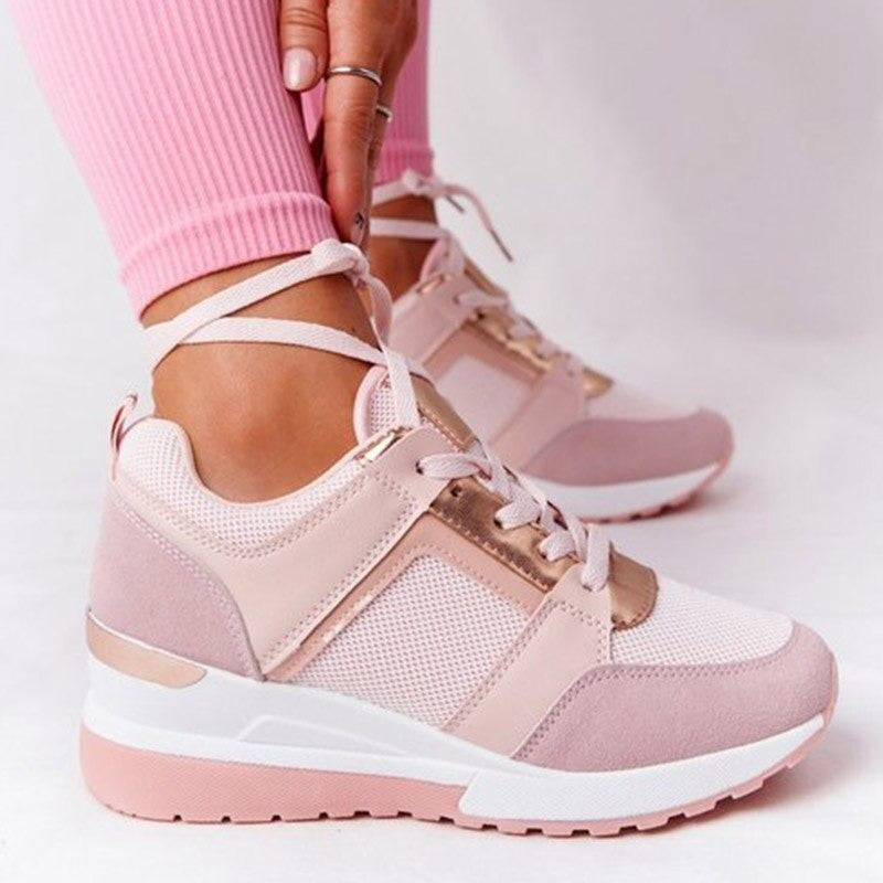 Manuela | Women's Casual Lace-Up Wedge Sneakers with Shiny Details
