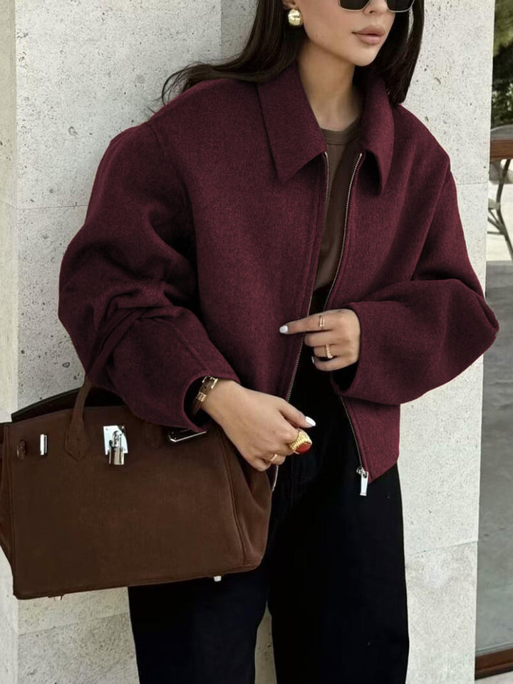 Women's Plain Zipper Tweed Jacket