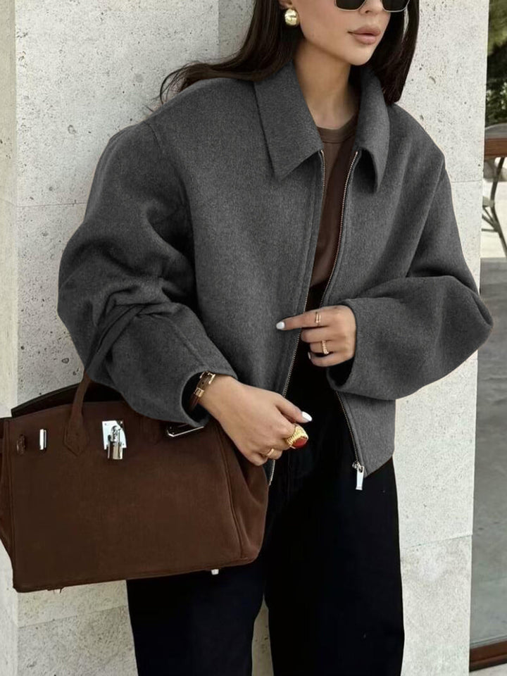 Women's Plain Zipper Tweed Jacket