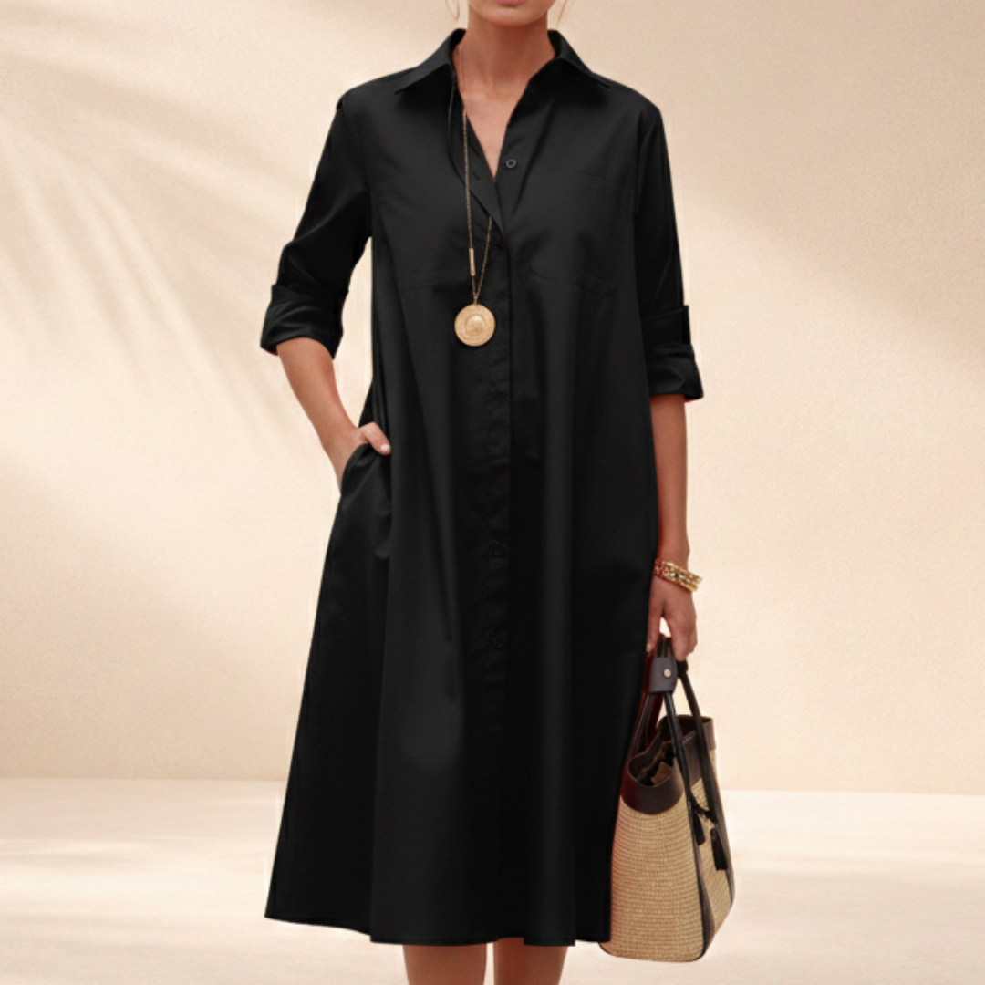 Polly | Women's A-Line Midi Shirt Dress with Collar