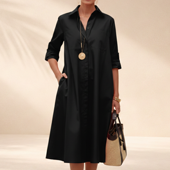 Polly | Women's A-Line Midi Shirt Dress with Collar