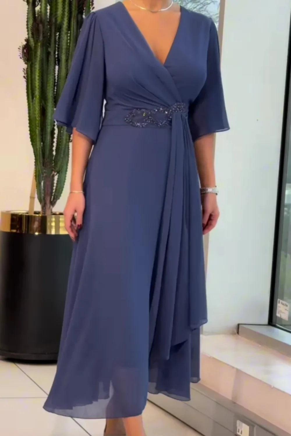 Renee | Women's V-Neck Wrap Midi Dress