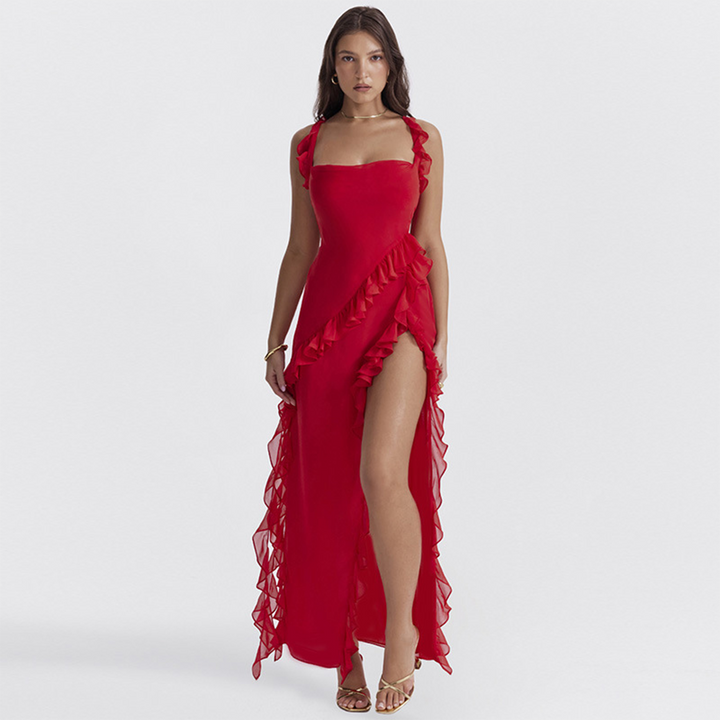 Romina | Women's Summer Ruffled Maxi Dress with Slit