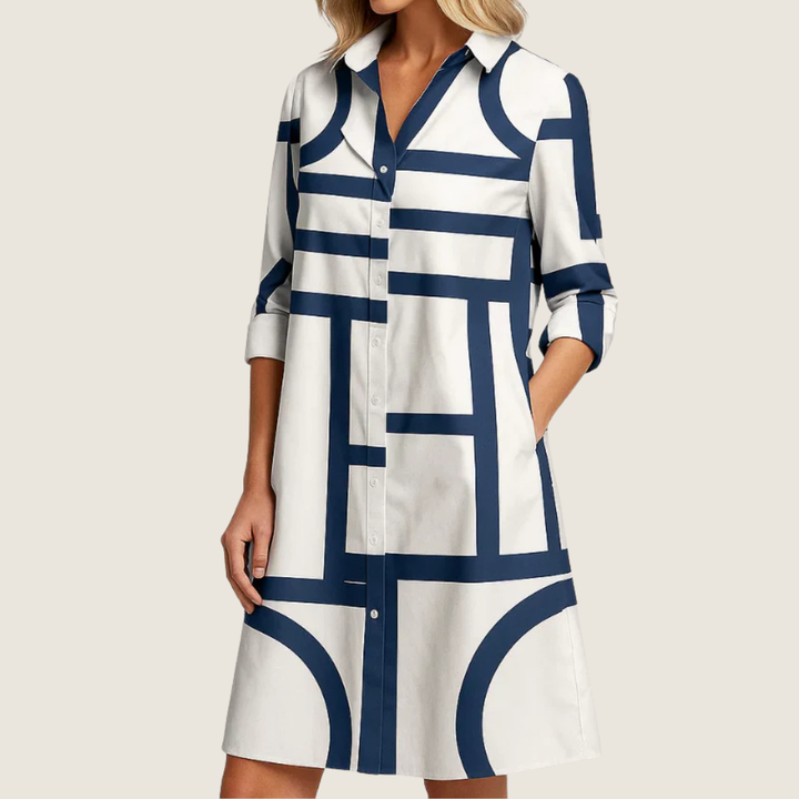 Rosie | Women's A-Line Midi Dress with Button-Down Design