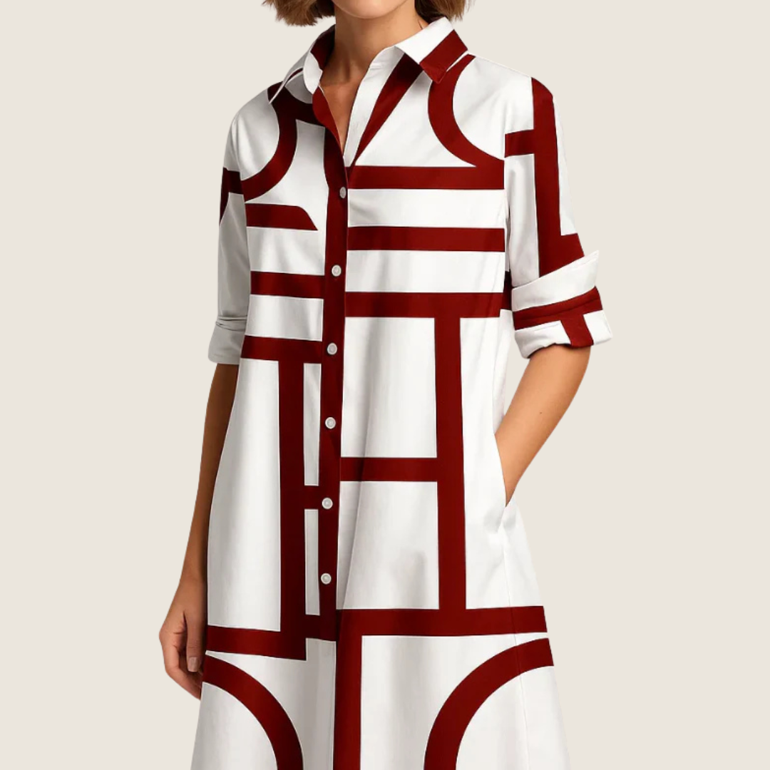 Rosie | Women's A-Line Midi Dress with Button-Down Design