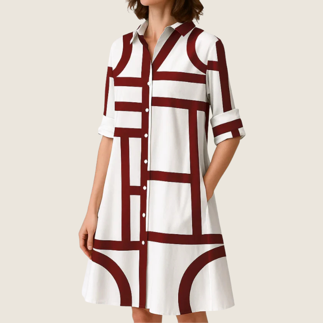 Rosie | Women's A-Line Midi Dress with Button-Down Design