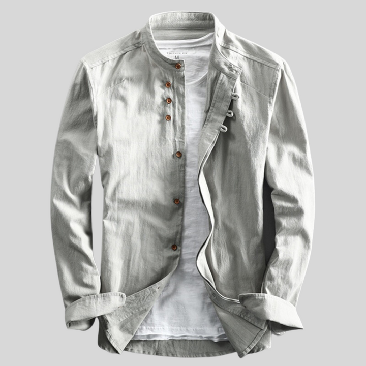 Rudy | Men's Casual Long Sleeve Band Collar Button-Down Shirt