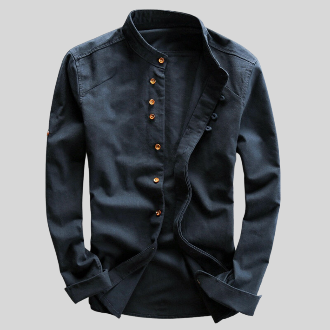 Rudy | Men's Casual Long Sleeve Band Collar Button-Down Shirt