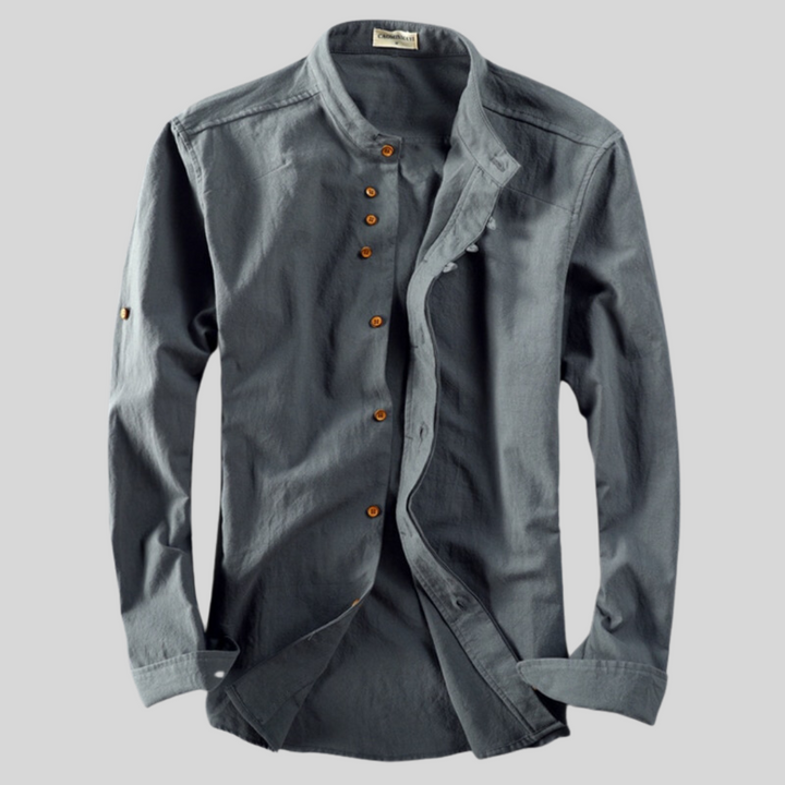 Rudy | Men's Casual Long Sleeve Band Collar Button-Down Shirt