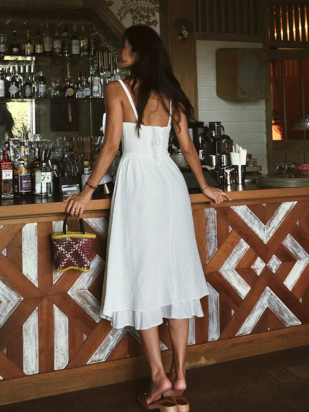 Women's Elegant Ruffled Hem Corset Maxi Dress with Adjustable Straps
