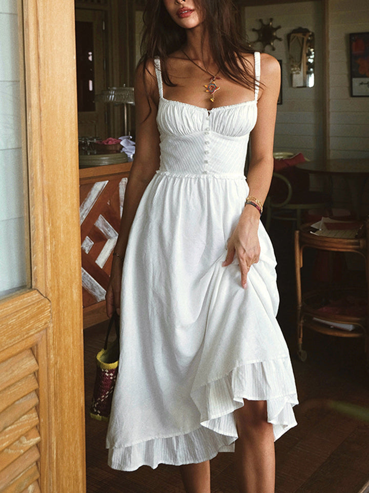 Women's Ruffle Hem Plain Midi Dress
