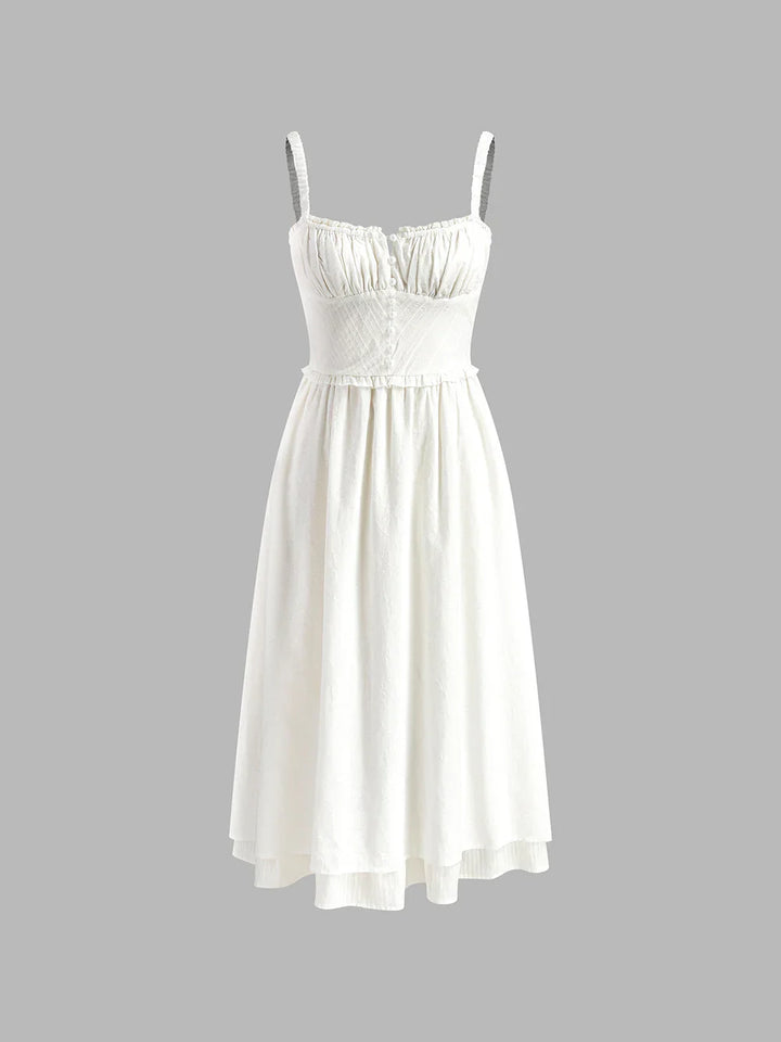 Women's Elegant Ruffled Hem Corset Maxi Dress with Adjustable Straps