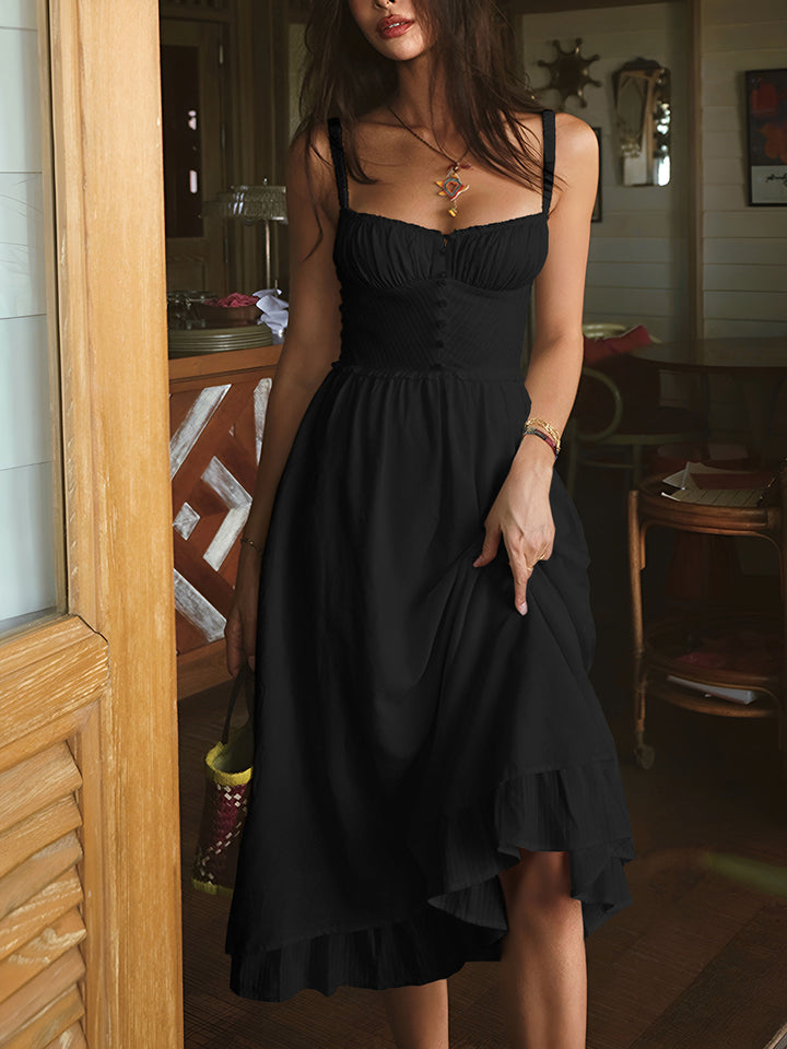 Women's Ruffle Hem Plain Midi Dress