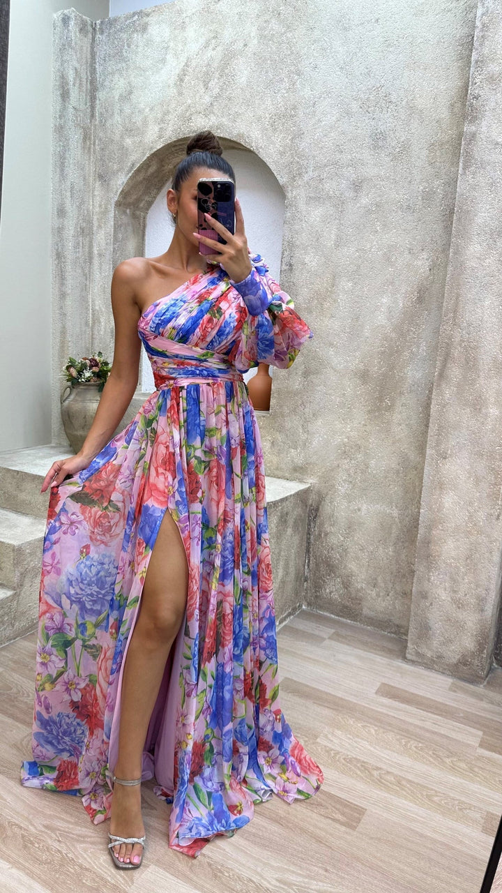 Sabrina | Women's Floral One Shoulder Maxi Dress