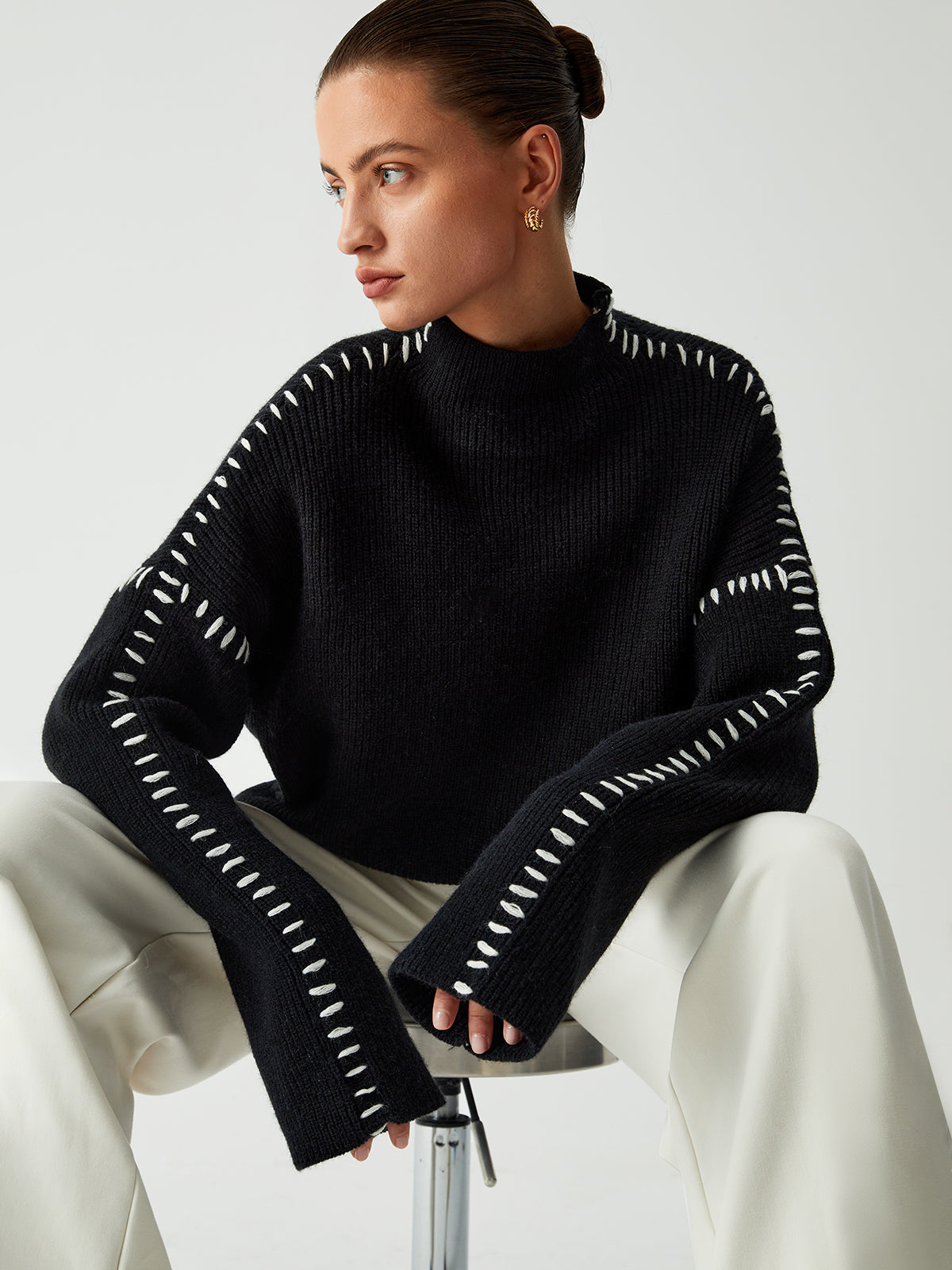 Oversize-Pullover für Damen mit kurzem Stehkragen und weichem, lässigem Strick