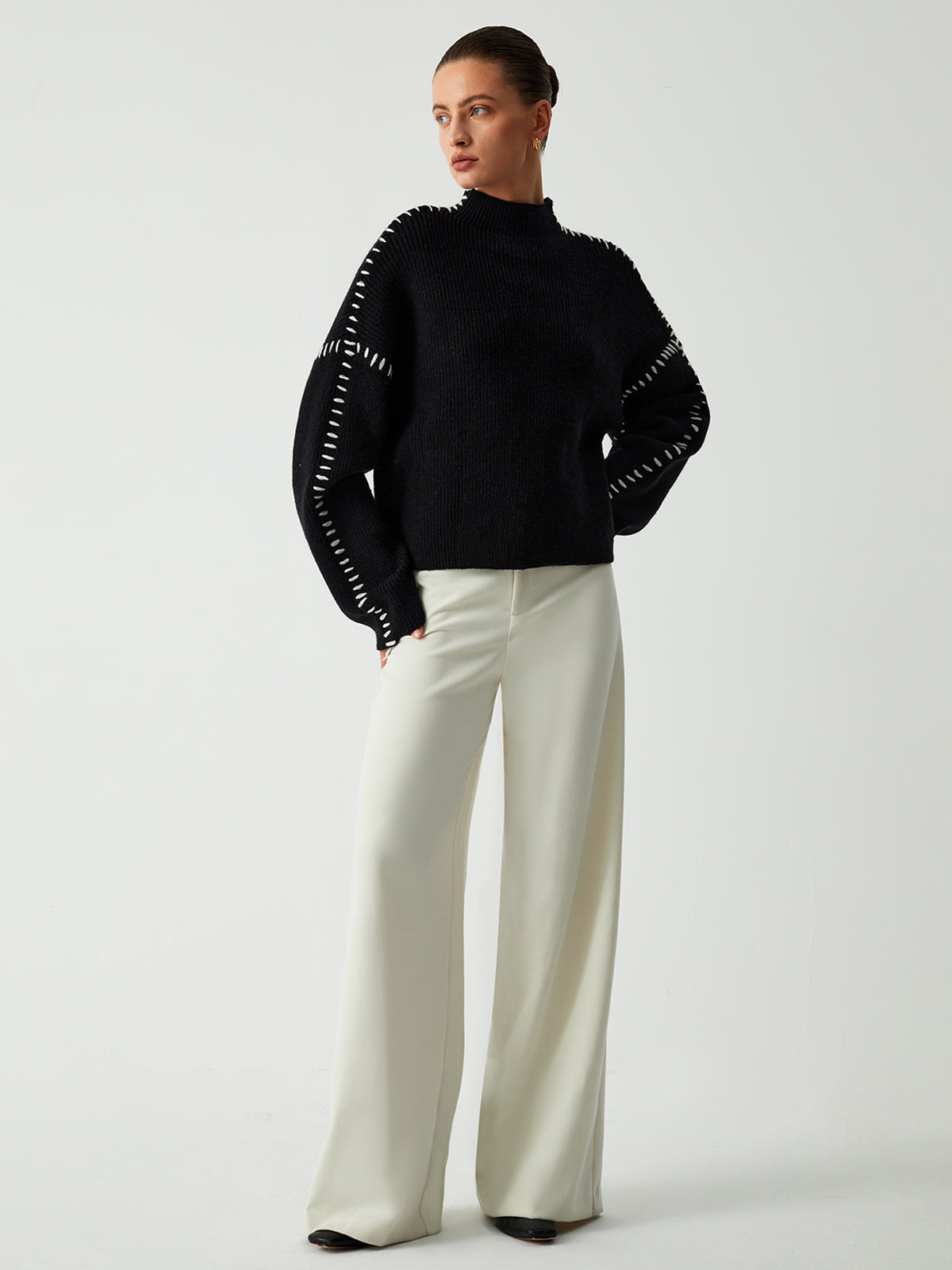Oversize-Pullover für Damen mit kurzem Stehkragen und weichem, lässigem Strick