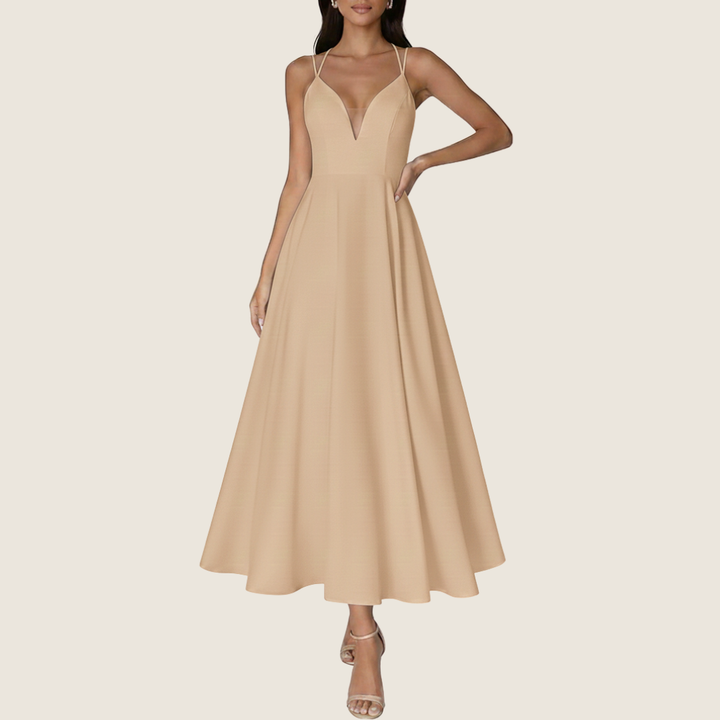 Stacy | Women's V-Neck A-Line Midi Dress for Effortless Style