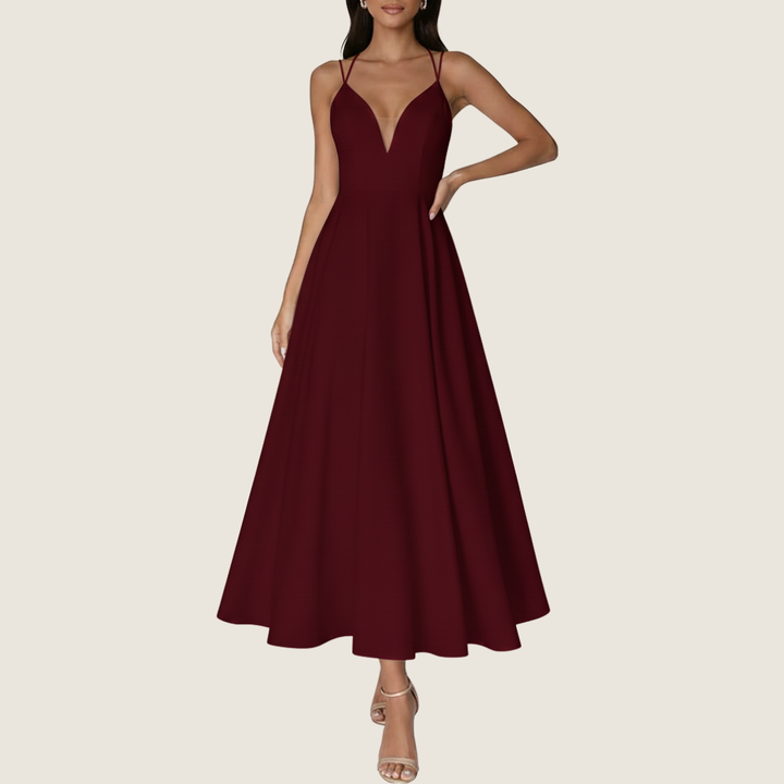 Stacy | Women's V-Neck A-Line Midi Dress for Effortless Style