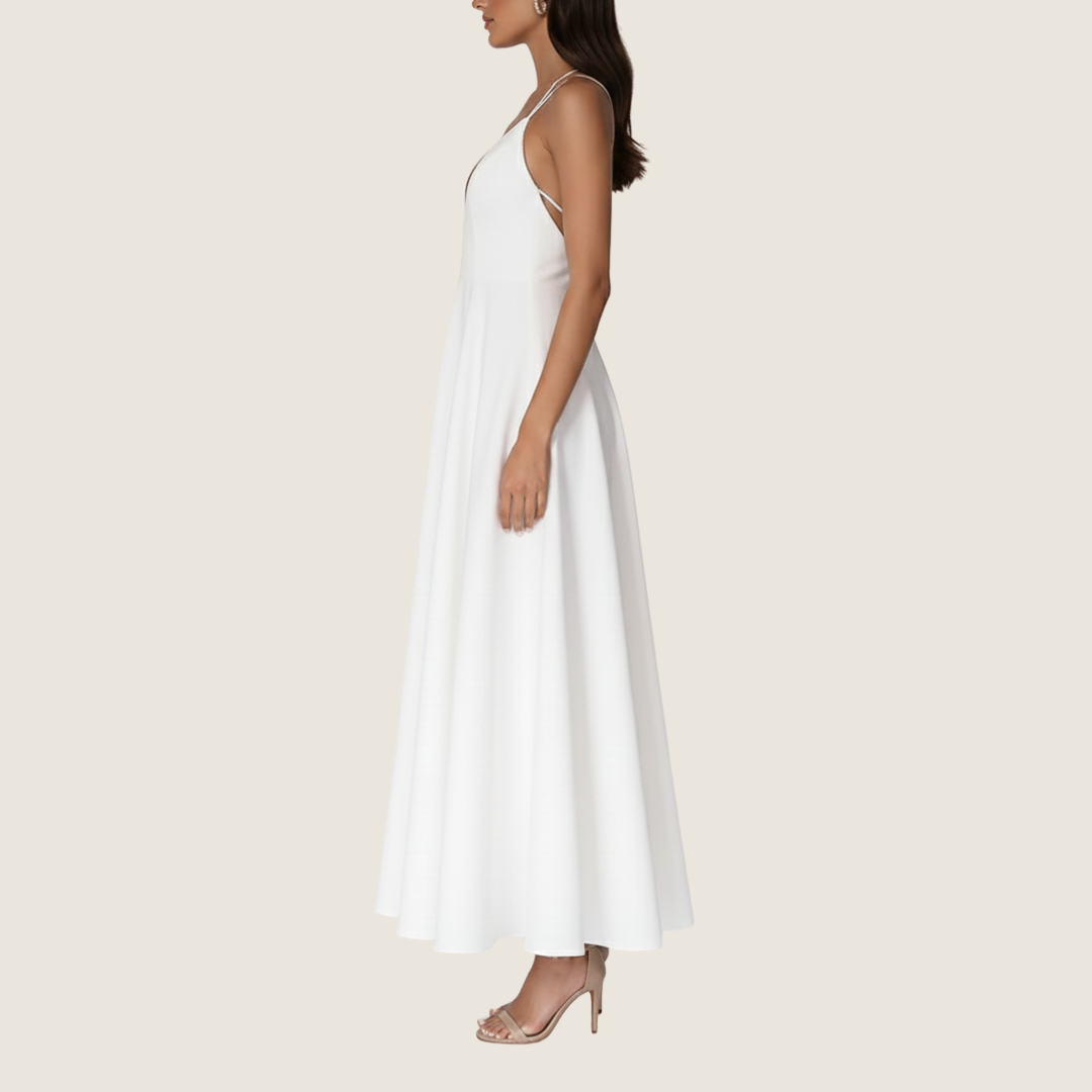 Stacy | Women's V-Neck A-Line Midi Dress for Effortless Style