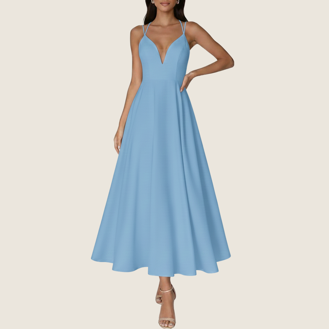 Stacy | Women's V-Neck A-Line Midi Dress for Effortless Style