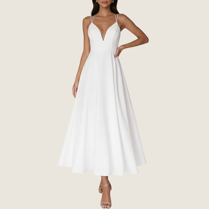 Stacy | Women's V-Neck A-Line Midi Dress for Effortless Style