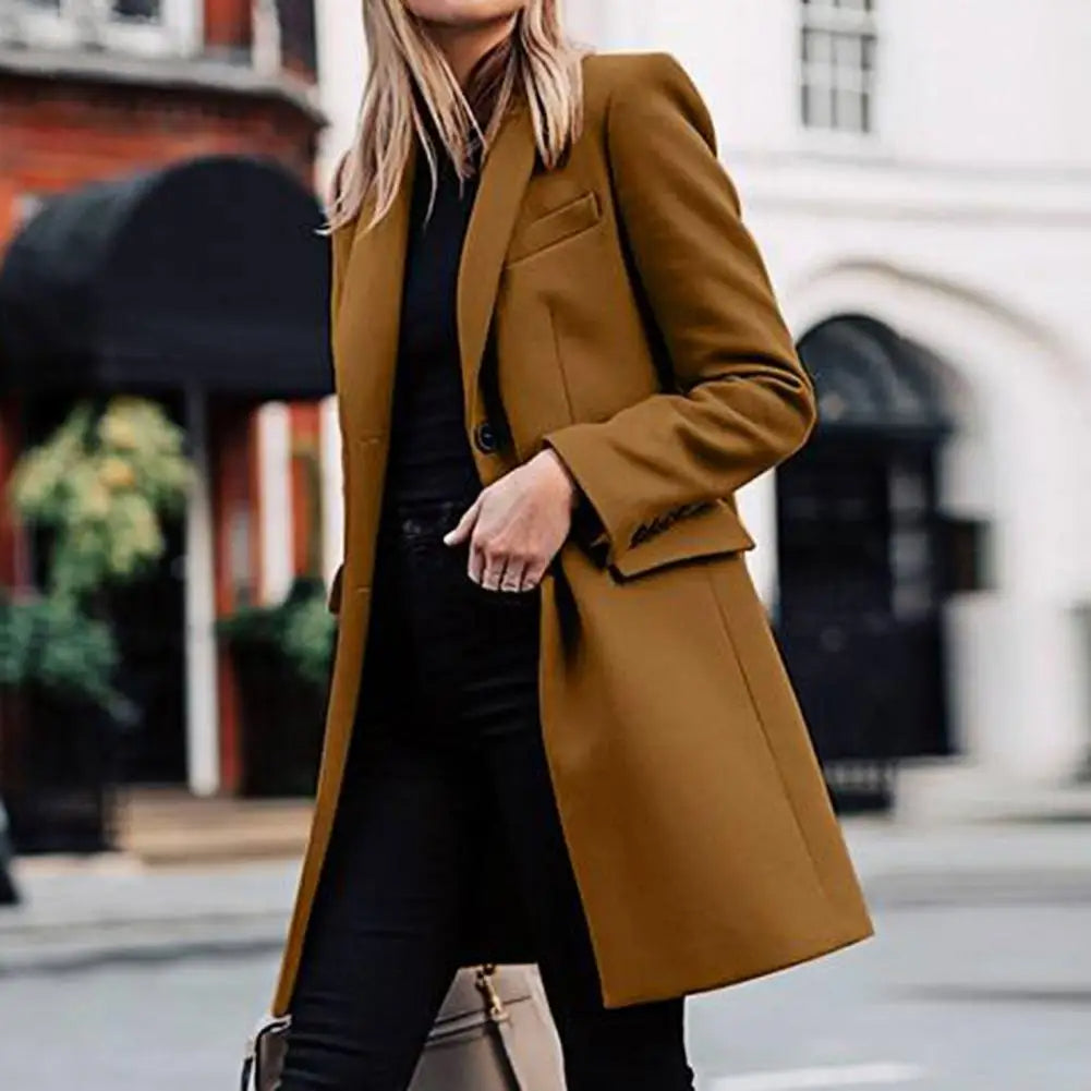 Women's Stylish Mid-Season Coat with Double Button Closure - Lightweight