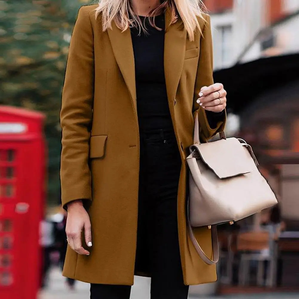 Women's Stylish Mid-Season Coat with Double Button Closure - Lightweight