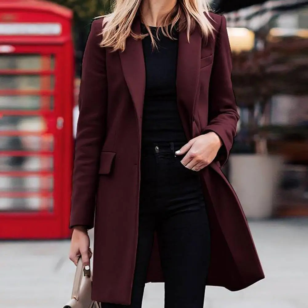 Women's Stylish Mid-Season Coat with Double Button Closure - Lightweight