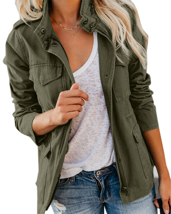 Women's Stylish Mid-Length Jacket with Pockets for Comfort