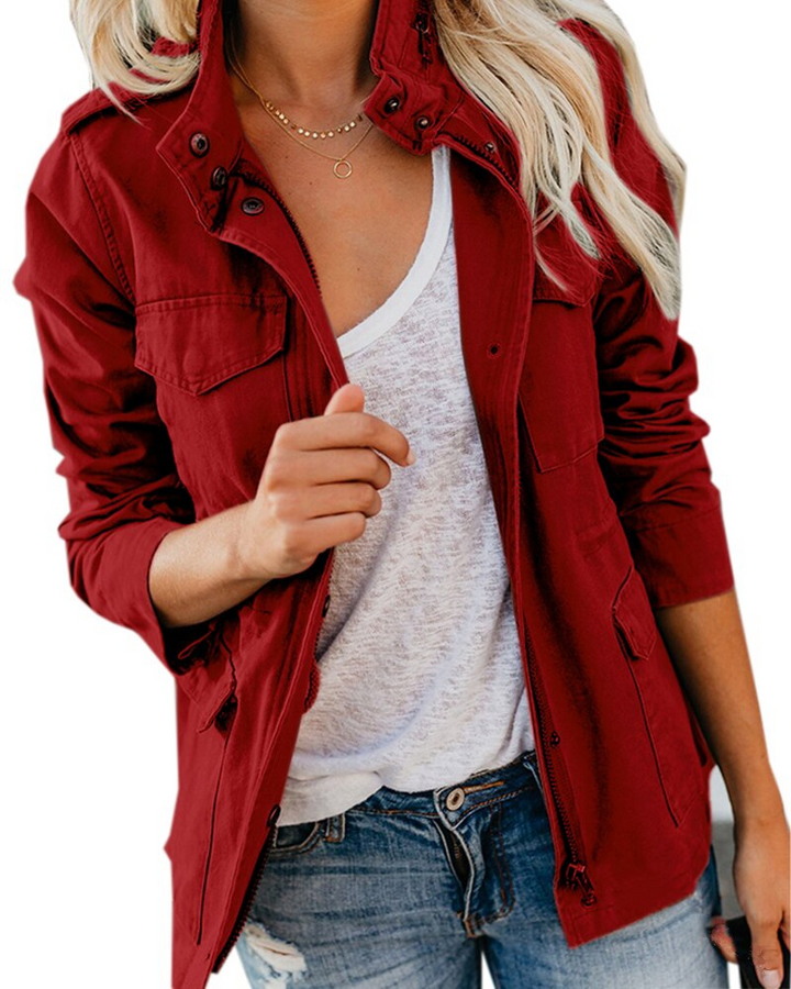 Women's Stylish Mid-Length Jacket with Pockets for Comfort