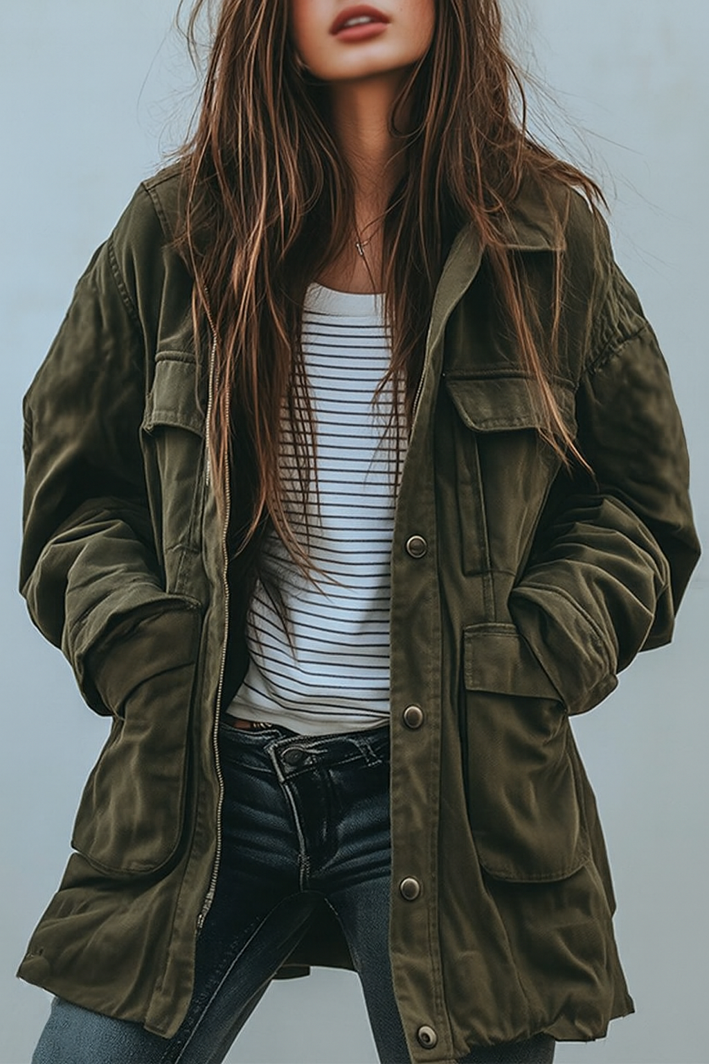 Women's Retro Windproof Jacket with Hood and Pockets