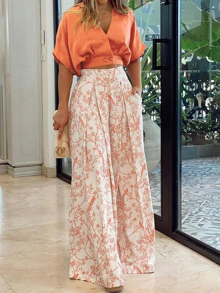Sue | Women's High-Waisted Wide Leg Two-Piece Outfit