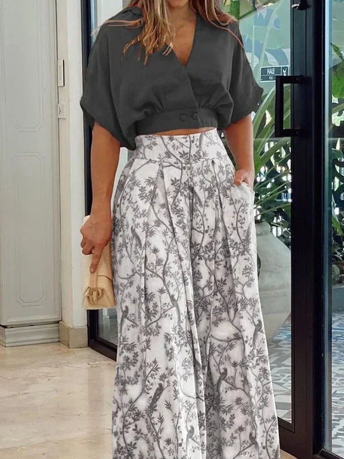 Sue | Women's High-Waisted Wide Leg Two-Piece Outfit