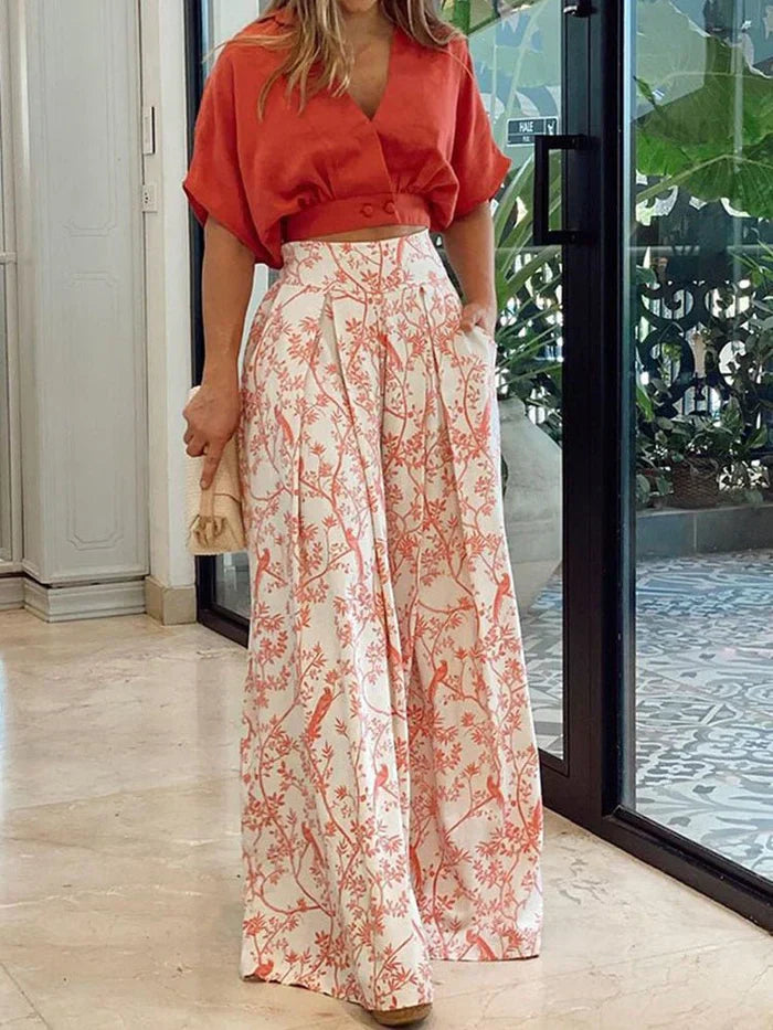Sue | Women's High-Waisted Wide Leg Two-Piece Outfit