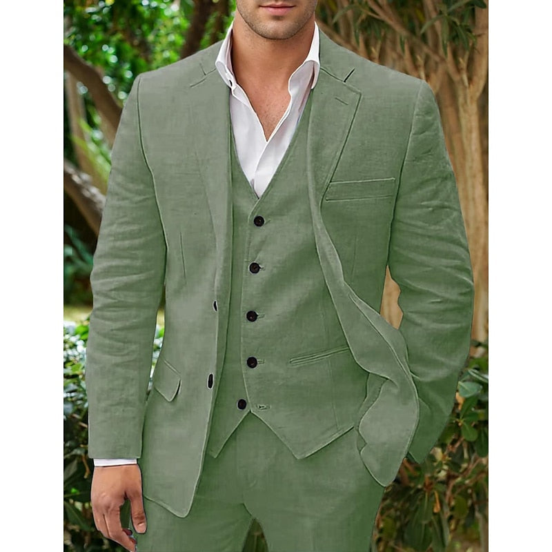 John | Men's Three-Piece Linen Blazer, Vest, and Pants Set