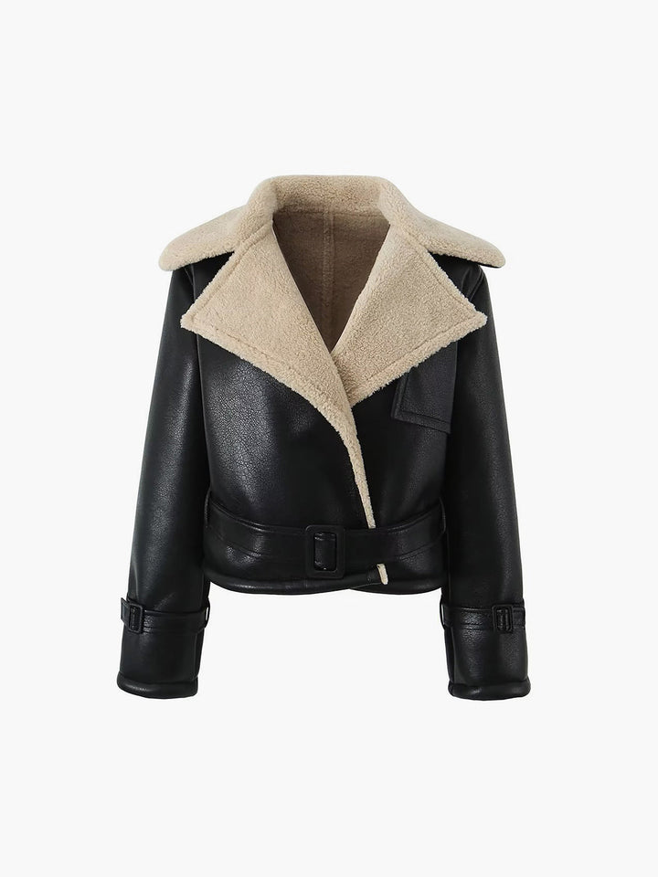 Women's Shearling Leather Flight Jacket with Sherpa Lining