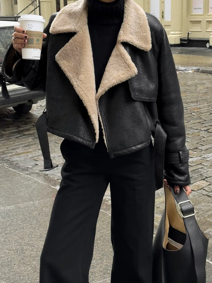 Women's Shearling Leather Flight Jacket with Sherpa Lining