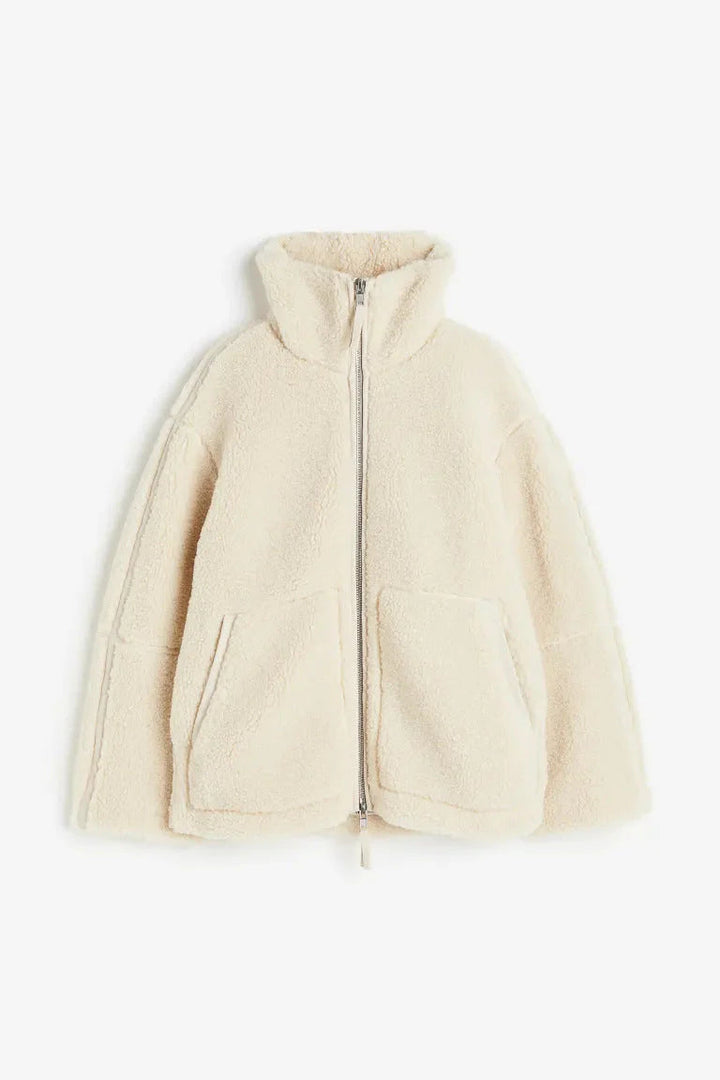 Women's Cozy Mid Jacket with Long Sleeves, Stand-Up Collar, Pockets