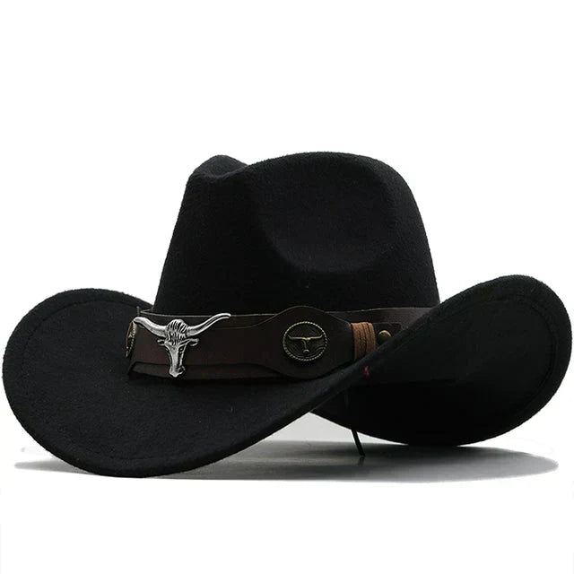 Women's Western Felt Hat with Bull Buckle Band