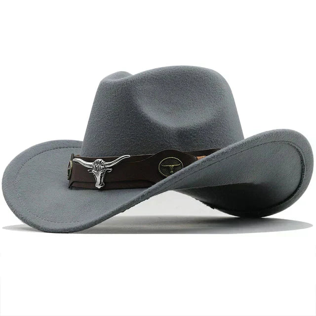 Women's Western Felt Hat with Bull Buckle Band