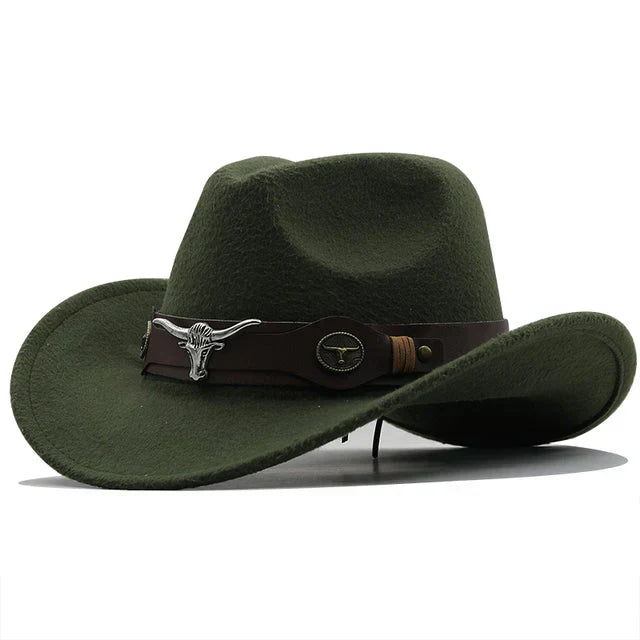 Women's Western Felt Hat with Bull Buckle Band