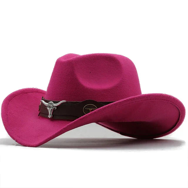Women's Western Felt Hat with Bull Buckle Band