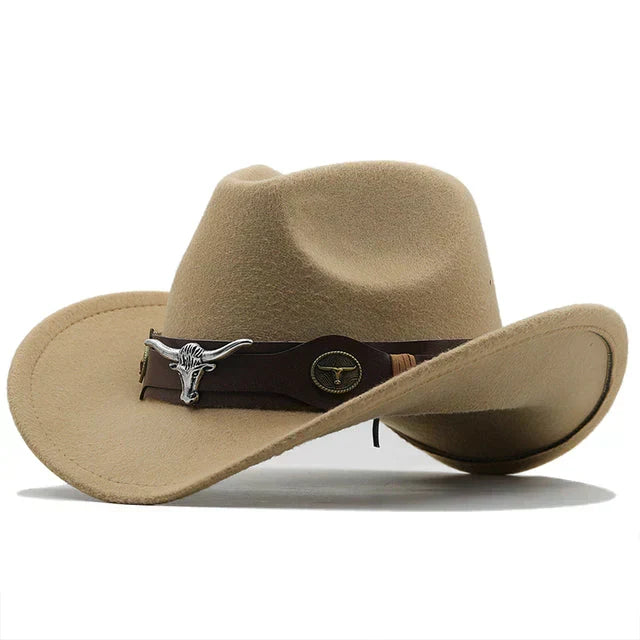 Women's Western Felt Hat with Bull Buckle Band