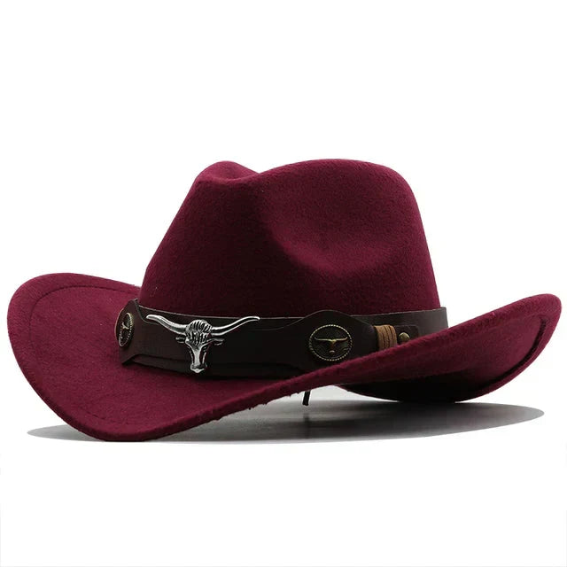 Women's Western Felt Hat with Bull Buckle Band