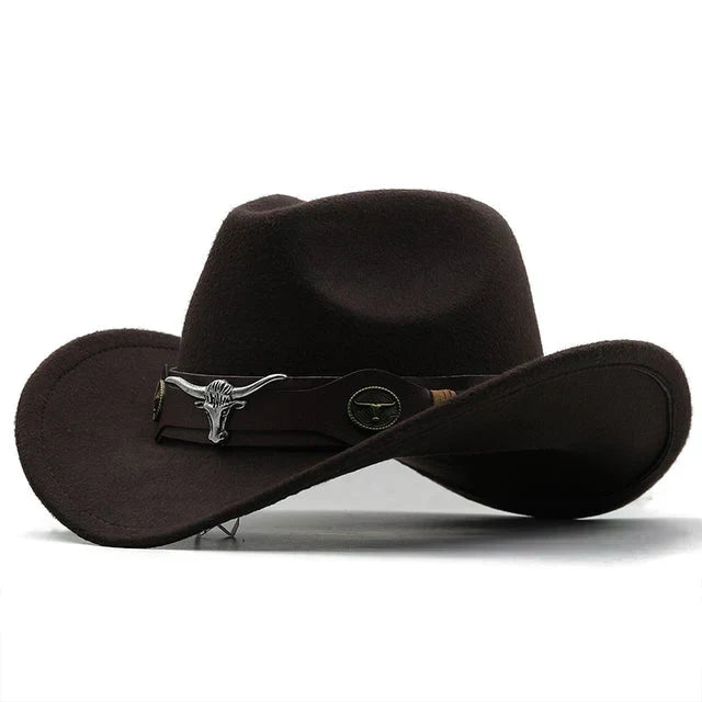Women's Western Felt Hat with Bull Buckle Band